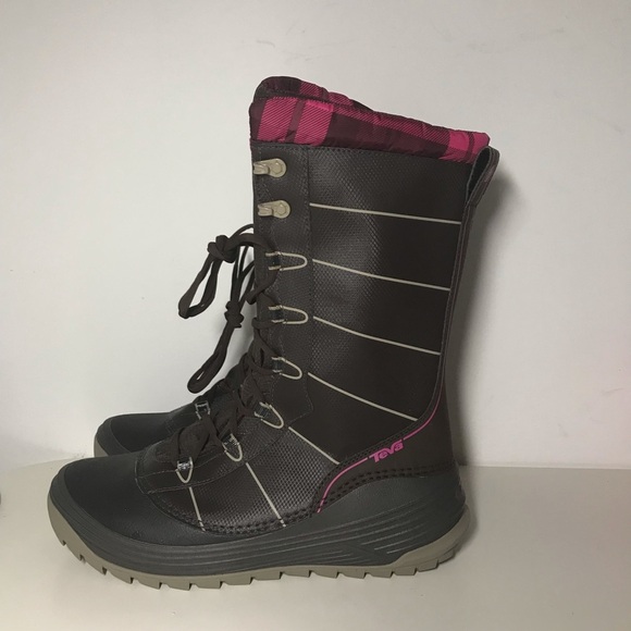Womens Teva Zermatt Brown Pink Lightweight Winter Snow Boots Lace